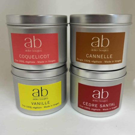Coffret bougies artisanales parfumées - Vanille, Cannelle, Coquelicot, Cèdre/Santal