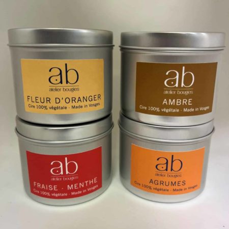 Coffret bougies artisanales parfumées - Ambre, Agrumes, Fraise Menthe & Fleur d'Oranger