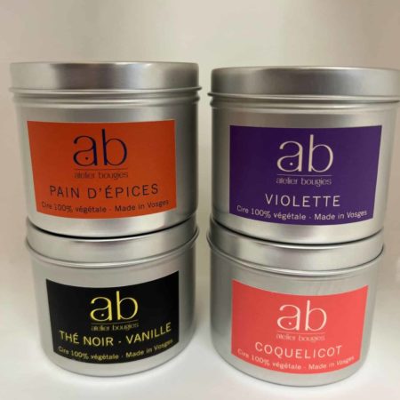Coffret bougies artisanales parfumées - Thé Noir/Vanille, Pain d'épices, Coquelicot, Violette