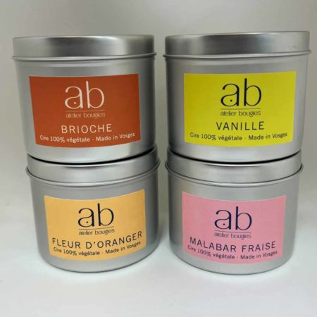 Coffret bougies artisanales parfumées - Malabar Fraise, Fleur d'oranger, Vanille et Brioche