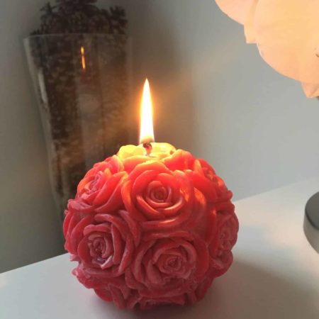 Bougie artisanale en forme de fleur Rouge