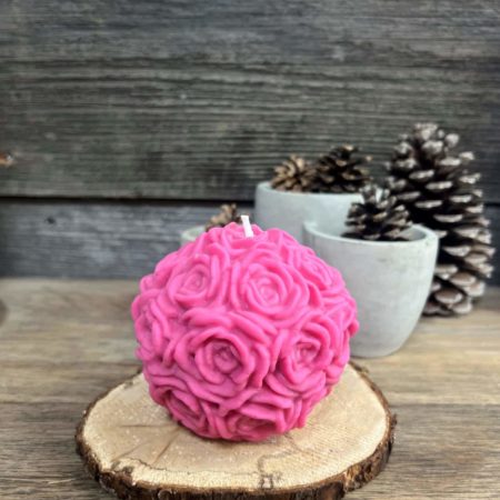 Bougie artisanale en forme de fleur Rose Vif