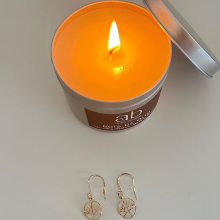 Bougie bijou parfumée - Boucles d'oreille plaqué or Arbre de Vie