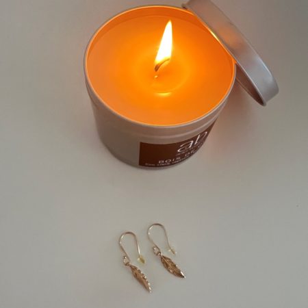 Bougie bijou parfumée - Boucles d'oreille plaqué or Plume