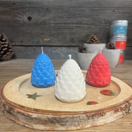 Bougie pomme de pin cire végétale colorée - Bleu/Blanc/Rouge