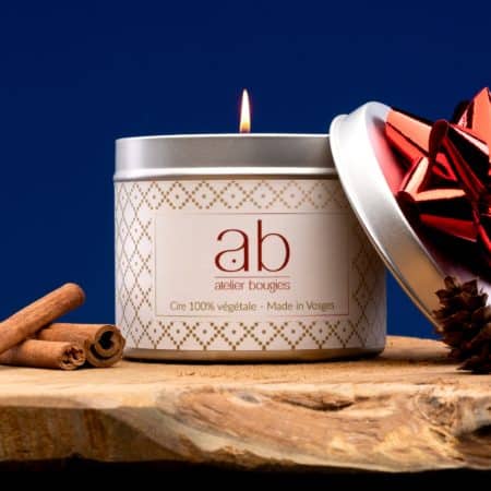 Bougie artisanale cire végétale parfumée - Boite métallique - Motifs Pointillés Bordeaux