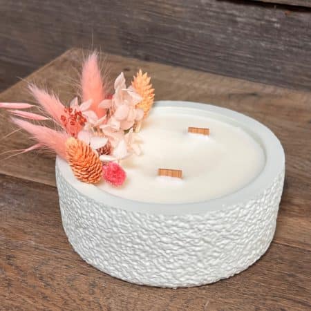 Bougie artisanale cire végétale parfumée - Contenant fait main Vert d'Eau avec fleurs